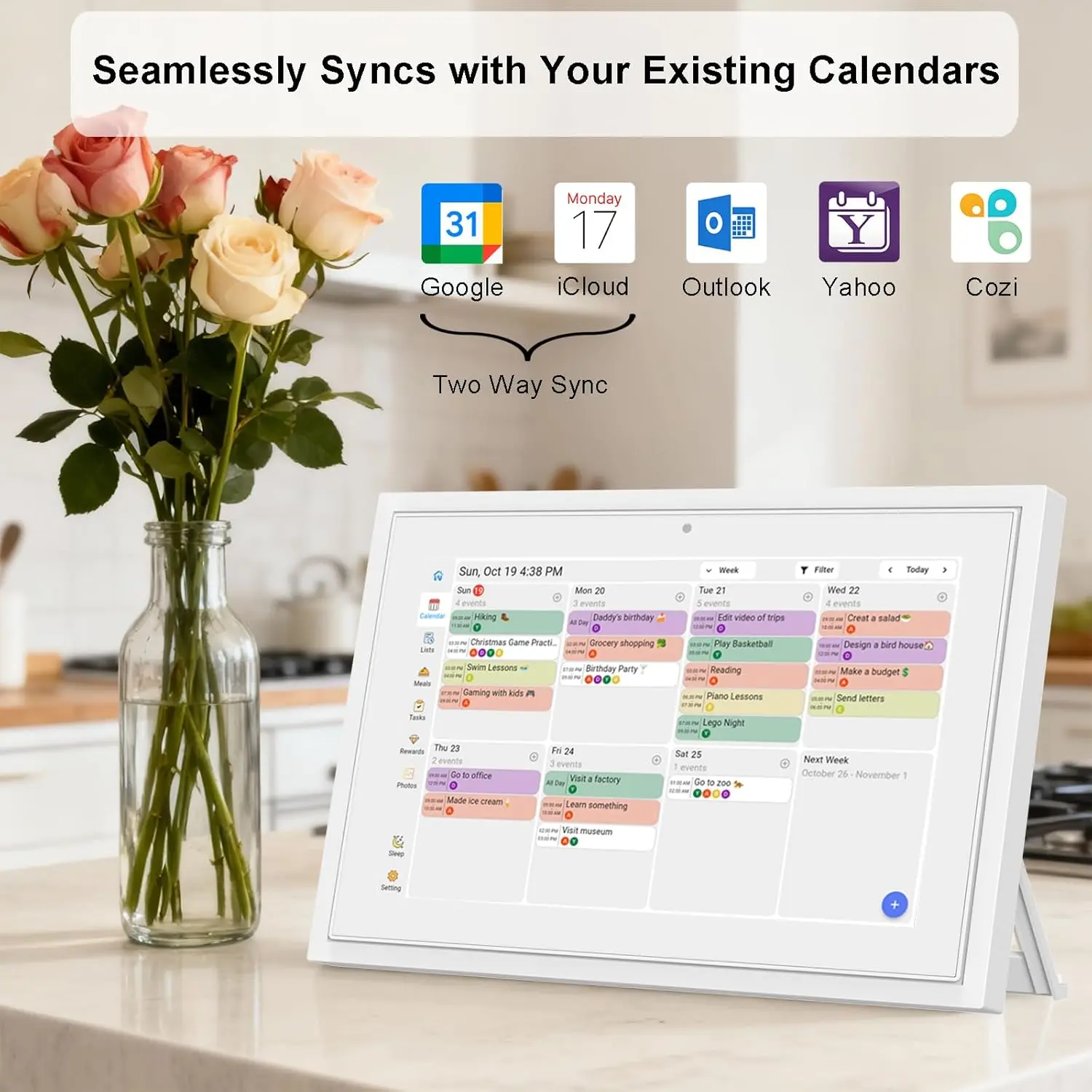 Digital Calendar 10.1 Inch Wall Planner Touch Screen WiFi Smart Electronic Planner with Third-Party Calendar Sync, Chore Tracker,Meal plan Family Digital Picture Frame Gift for Mom Women