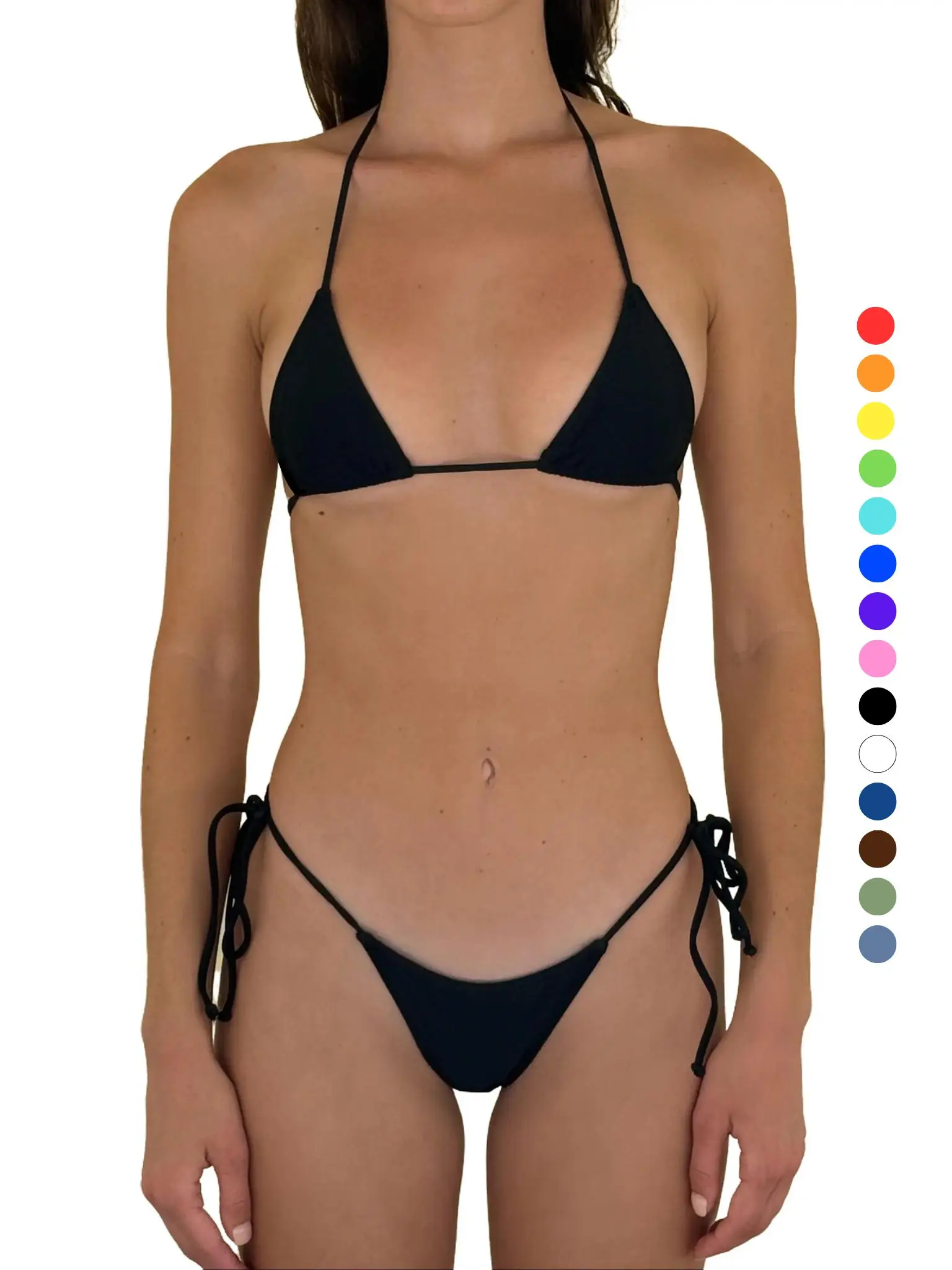 Tinye Swim 001 Triangle Bikini Top - Black, String Swimsuit Perfect For Tanning (Little Black Bikini)