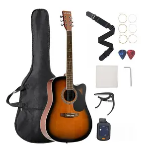 VEVOR Cutway Acoustic Guitar, 41 in, 6 - String, Natural Solid Spruce Top Guitar, Beginner Bundle with Gig Bag, Tuner, Strap, Steel Strings, Picks, Capo, Rosewood Fingerboard, for Fingerstyle Solo JazzVEVOR Super Brand Day