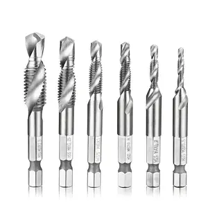 6-Piece Metric Combination Drill and Tap Bit Set, HSS M3-M10, 1/4" Hex Shank 2-in-1 Drilling & Tapping Tools, Screw Threading Bit Kit for Wood, Plastic, Aluminum