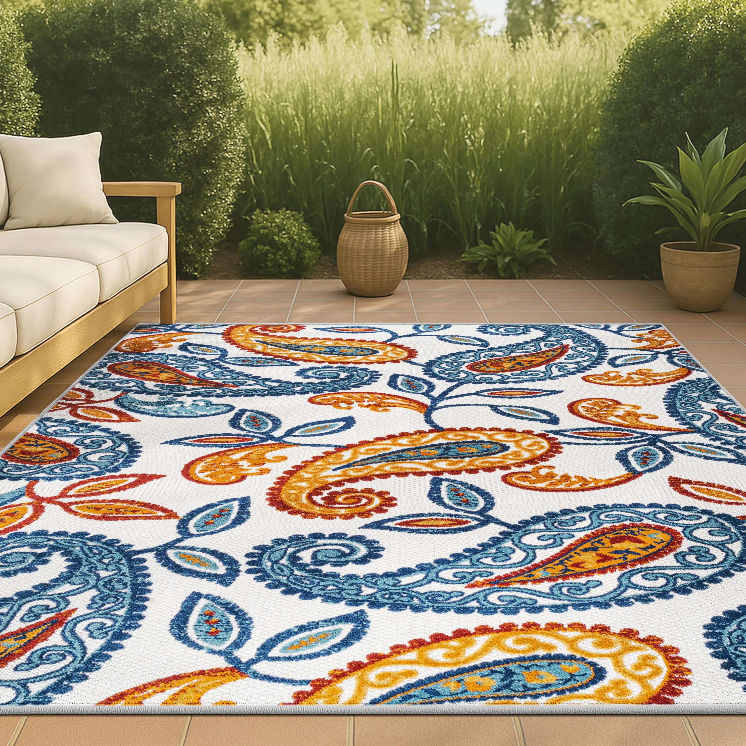 JONATHAN Y Julien Paisley High-Low Indoor/Outdoor Low Pile Casual Contemporary Rug - Home Decor Mat for Living Room, Patio, Bedroom, Casual Rug, Contemporary Rugs