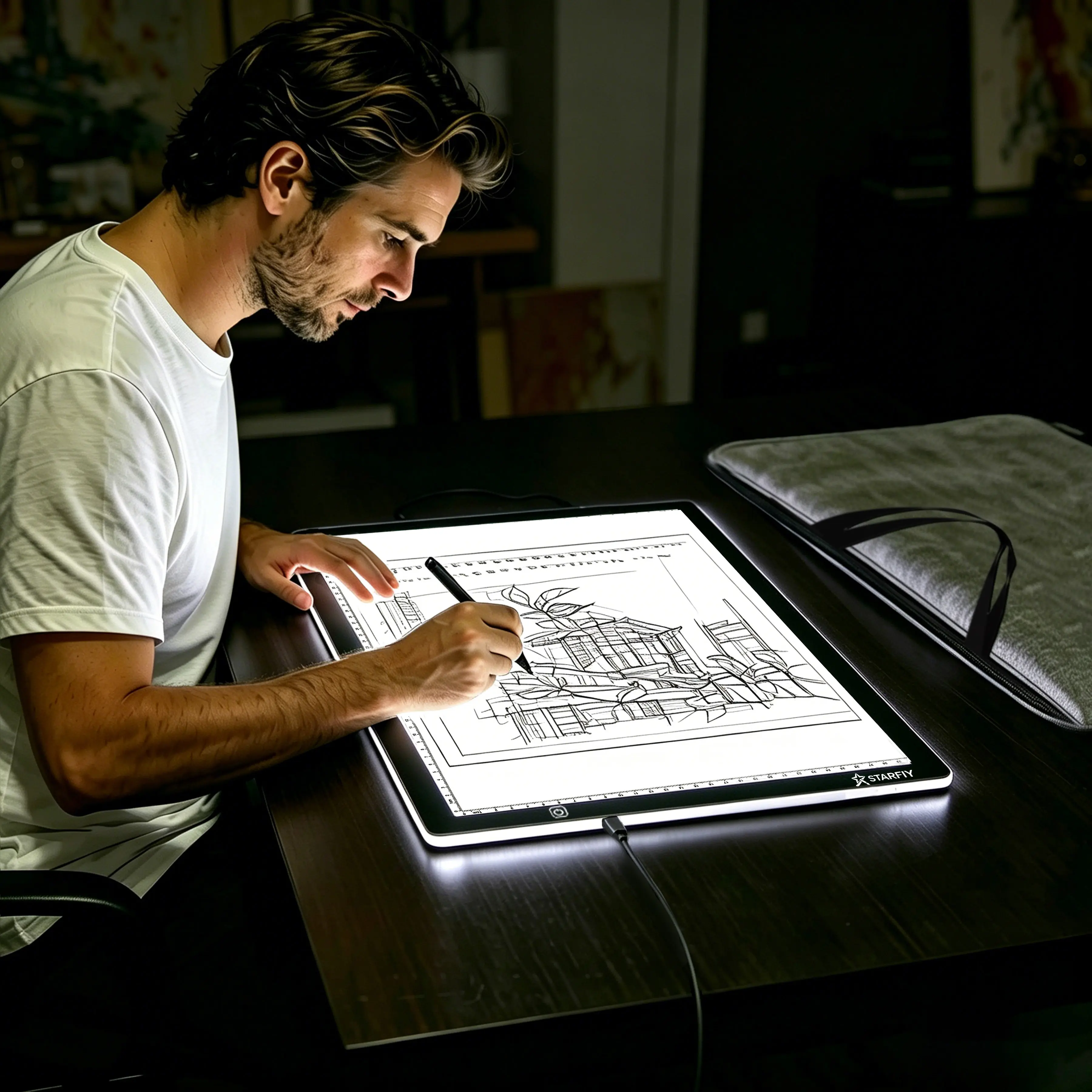 Portable A3 (47*34.5cm) LED Light Pad with Storage Bag,   USB-Powered Acrylic Copy Board with Dual Light Strips,  Light Board For Diamond Painting,  3-Level Dimming for Diamond Painting, Art & Drawing (Office Stationery Art Supplies) modern design.