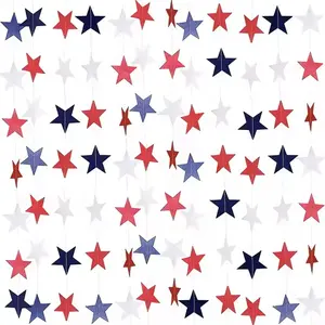 8 Pack Red White Blue Star Garland 4th of July Decorations Star Paper Streamers Banner for Independence Day Celebration, Labor Day, Veterans Day, Memorial Day, Holiday Decorations