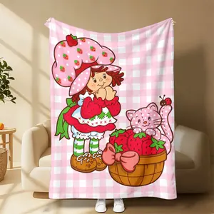 Countdown Sale! Trendy Cartoon Strawberry Shortcake Blanket Flannel Soft Warm Skin-Friendly for Bed Gift Suitable for all four seasons A gift suitable for fans,friends and childr Suitable for every festival such as Christmas,Children's Day,and birthdays