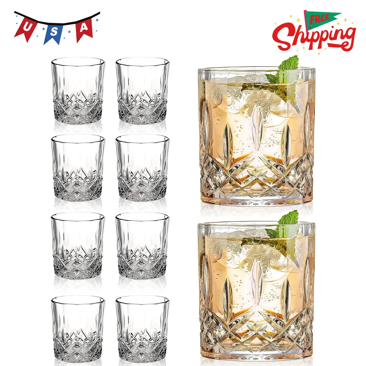 Crystal Whiskey Glasses Set of 8