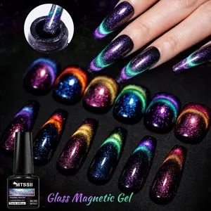 MTSSII Holographic Glitter Cat Eye Gel Nail Polish Set, Glitter Gels, UV Compatible, 9pcs/set Soak off UV Light Gel LED Lamp Nail Art Gel & Magnetic Stick, Nail Art & Nail Polish for Women & Girls, Manicure, Nail Care