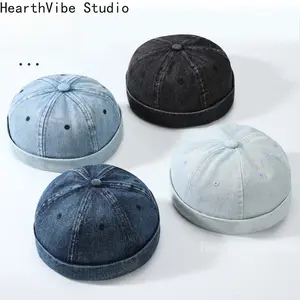 Fashion Denim Docker Cap Brimless Hat Solid Skullcap Solid Color Sailor Cap Beanie Hats Men Women Bucket Cap Adjustable Dad Hat