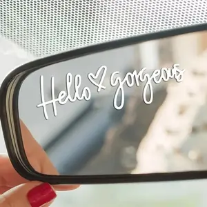 Hello Gorgeous Letter Pattern Car Rearview Mirror Sticker, Car Rearview Mirror Decal, Universal Car Interior Decoration Accessories for Women