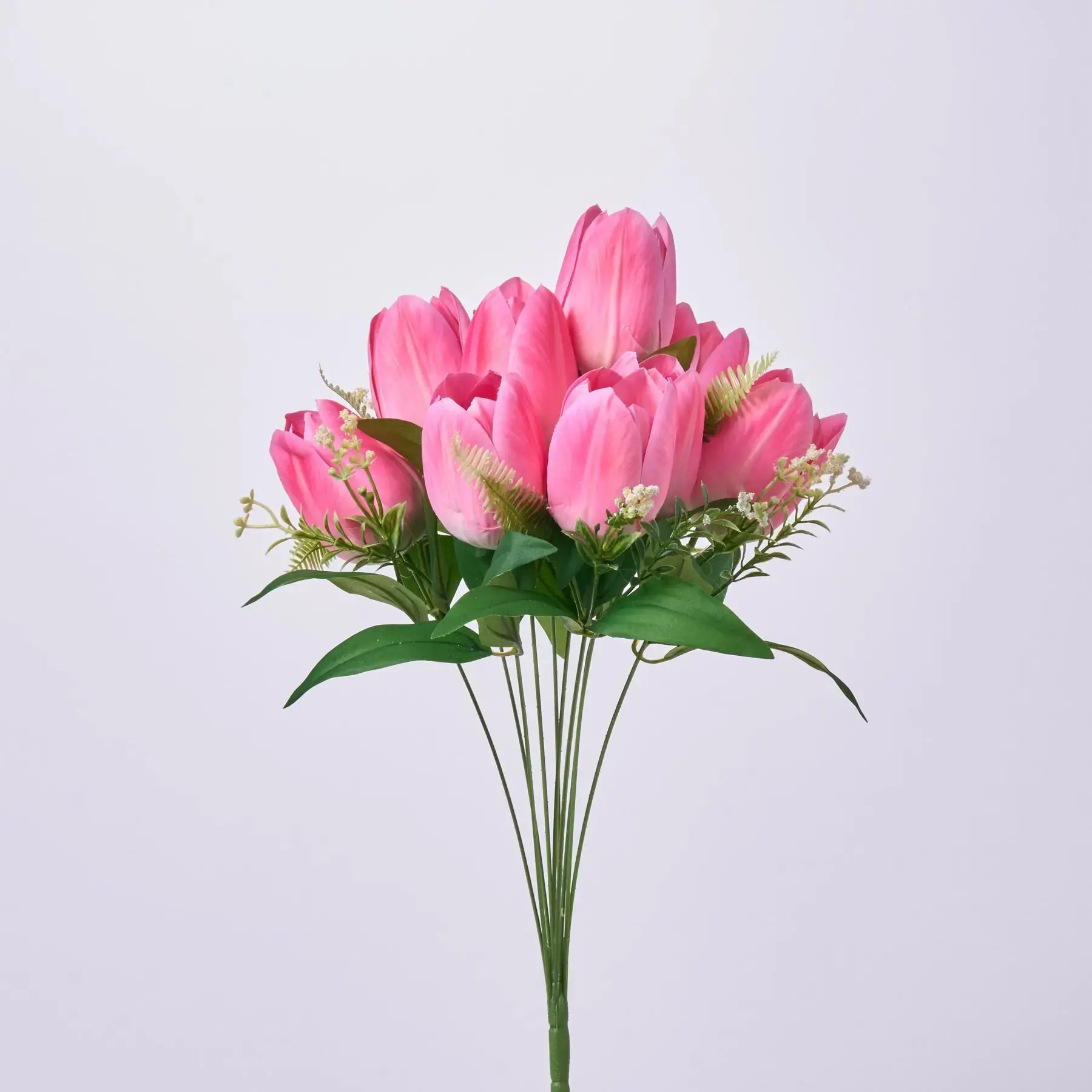 19-in Pink Silk Tulip 10-Stem Bloom Bouquet, Decorative Artificial Floral Decor, Lifelike Home Supplies Centerpiece for Table & Indoor Styling