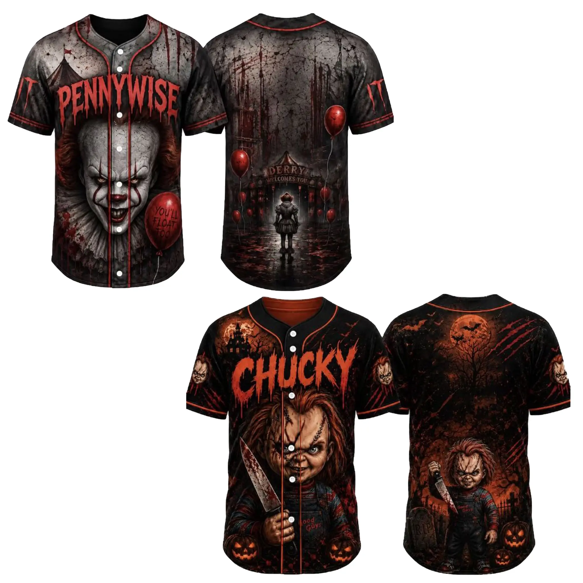 Scary Movie Inspired Baseball Jersey | Creepy Clown & Doll Shirt | Halloween Fan Jersey | Horror Outfit