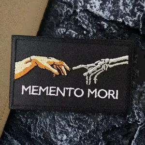 Memento Mori Skull Finger Embroidery Patches Hook&Loop Black Templar Game Armband Military Backpack Clothes Morale Badge Patch Design