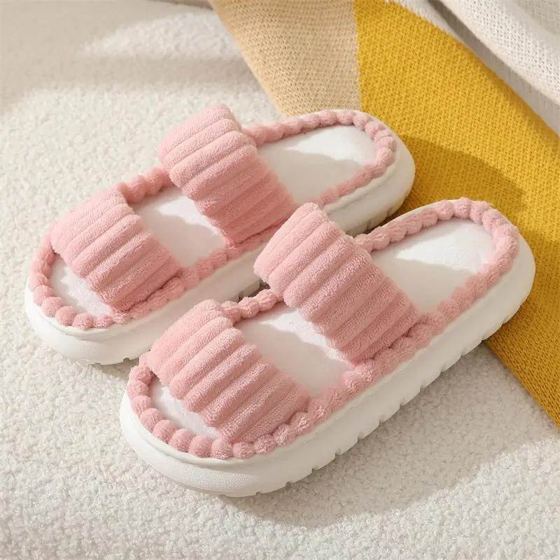 Women's Fluffy Open-Toe Slippers, Casual Plain Slides with Soft Antislip Sole, Cozy Indoor Bedroom Shoes, Blush Pink, Casual Slipper, Fluffy Fabric, Footwear, Indoor Outdoor, Slide On, Soft Rubber, Sliders Shoes, Low Ankle