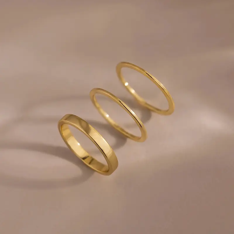 Simple Ring Set by Caitlyn Minimalist - Set of 3 Dainty 18K Gold Plated Stacking Rings - Minimalist Ring Set - Everyday Jewelry - Mom Gift