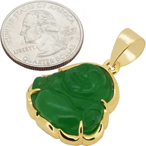 18k Yellow Gold Plated Jade Buddha Pendant