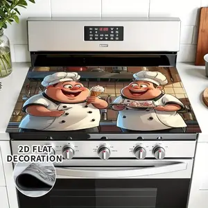 1 piece of 2D flat printing electric stove protective cover Stove Plate - Chef character kitchen scene design, scratch resistant decorative stove cover, suitable for standard electric stoves, easy to clean materials, diatomaceous earth baking mat