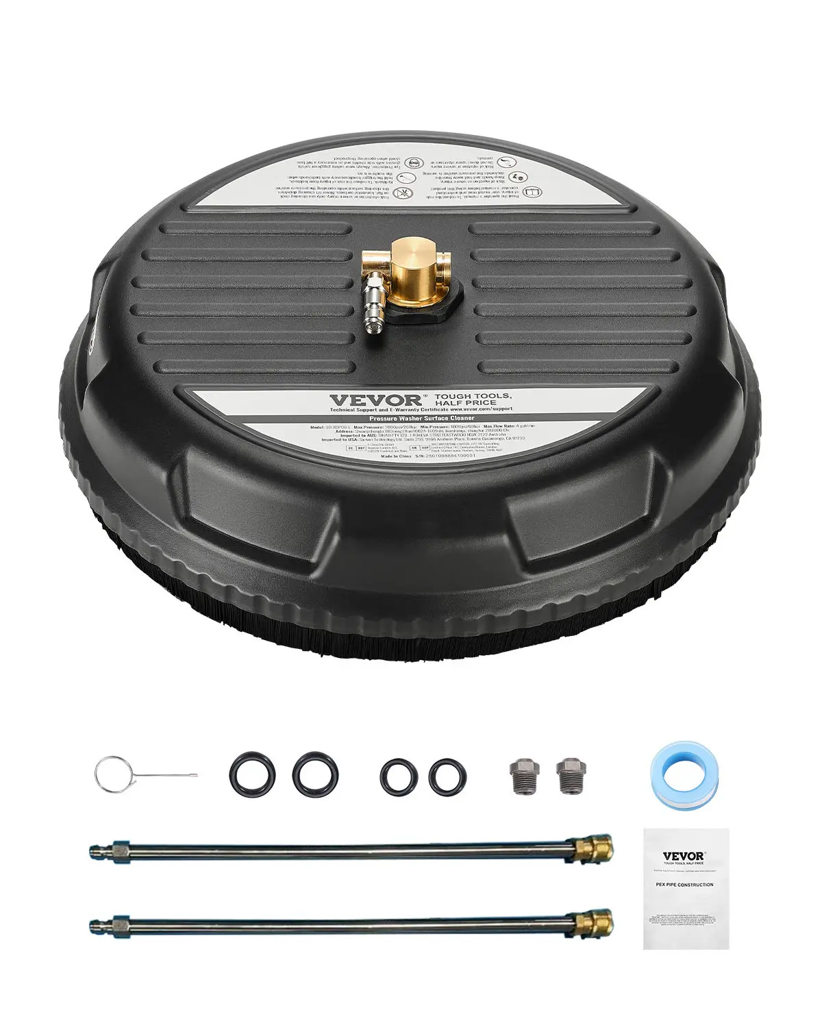 【SummerFinds】VEVOR 15" Hose-Powered Pressure Washer Surface Cleaner, Plastic Attachment with 4 Wheels, 4000 Max PSI, 1/4" Quick Connector, 2 Spray Nozzles, 2 Extended Wands for Driveway, Patio, Hose-Powered Pressure Washers, Power Washer, Pressure Wash