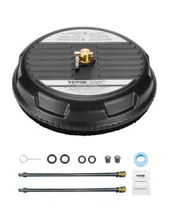 VEVOR 15" Pressure Washer Surface Cleaner, Plastic Pressure Washer Attachments with 4 Wheels, 4000 Max PSI, 1/4 Quick Connector, 2 Spray Nozzles, 2 Extended Wands for Driveway, Sidewalk, Patio, Deck