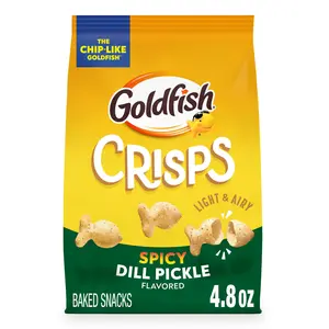 Crispy Goldfish Baked Chip Crackers - Cheese Flavor, Tangy Spicy Dill Pickle, 4.8 Oz Snack Bag