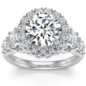 5Ct Halo Round Brilliant Cut Diamond Engagement Ring Lab Grown in 14k Gold