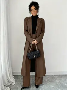 Two piece women's casual Fitted Chic Elegant long suit jacket and pants set, suitable for autumn and winter, suitable for home, indoor, and outdoor wear