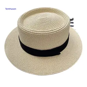 2026 Summer Sunshade Hat French Flat Top Straw Hat Women's Beach Sunscreen Woven Hat UV resistant Hat