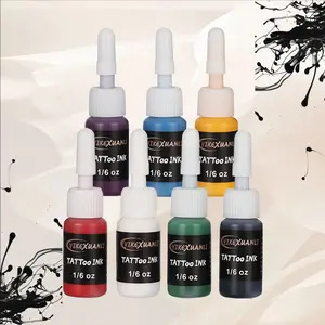 Professional Tattoo Ink Set: 7 bottles of different colors 5ml Bottles– Body Art, Permanent Makeup & Black Tattoo Inks Cosmetic face paint face paint Purple UV Tattoo Ink Set halloween makeup Vibrant Henna Tattoo Kit Fade Resistant Bottled