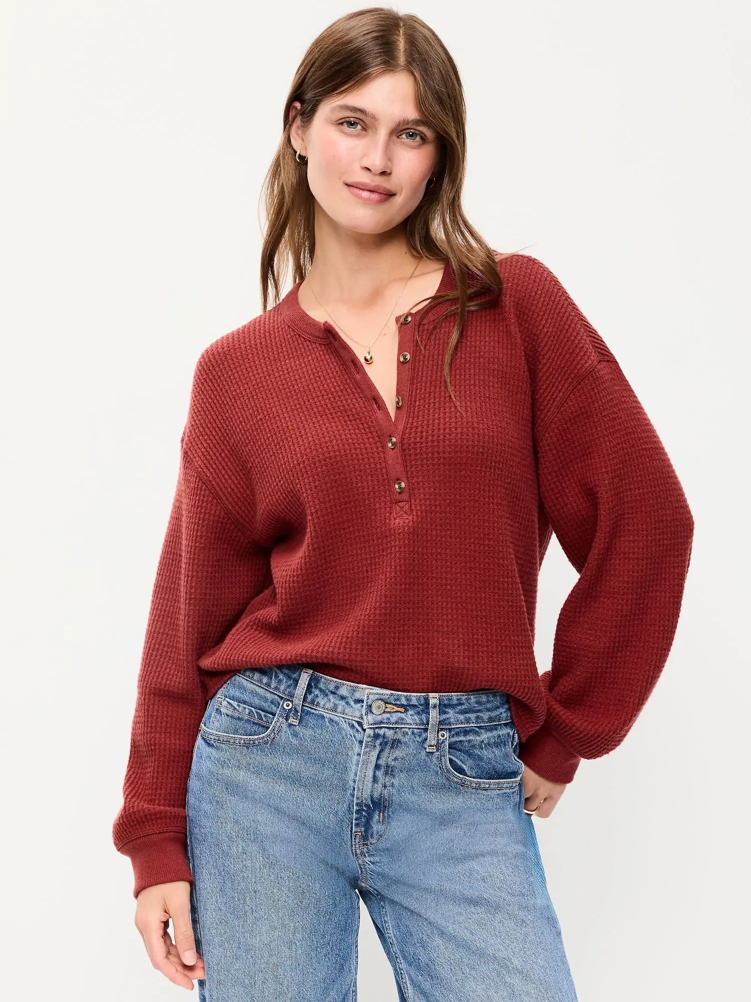 Old Navy Women's Long-Sleeve Crew-Neck Henley T-Shirt