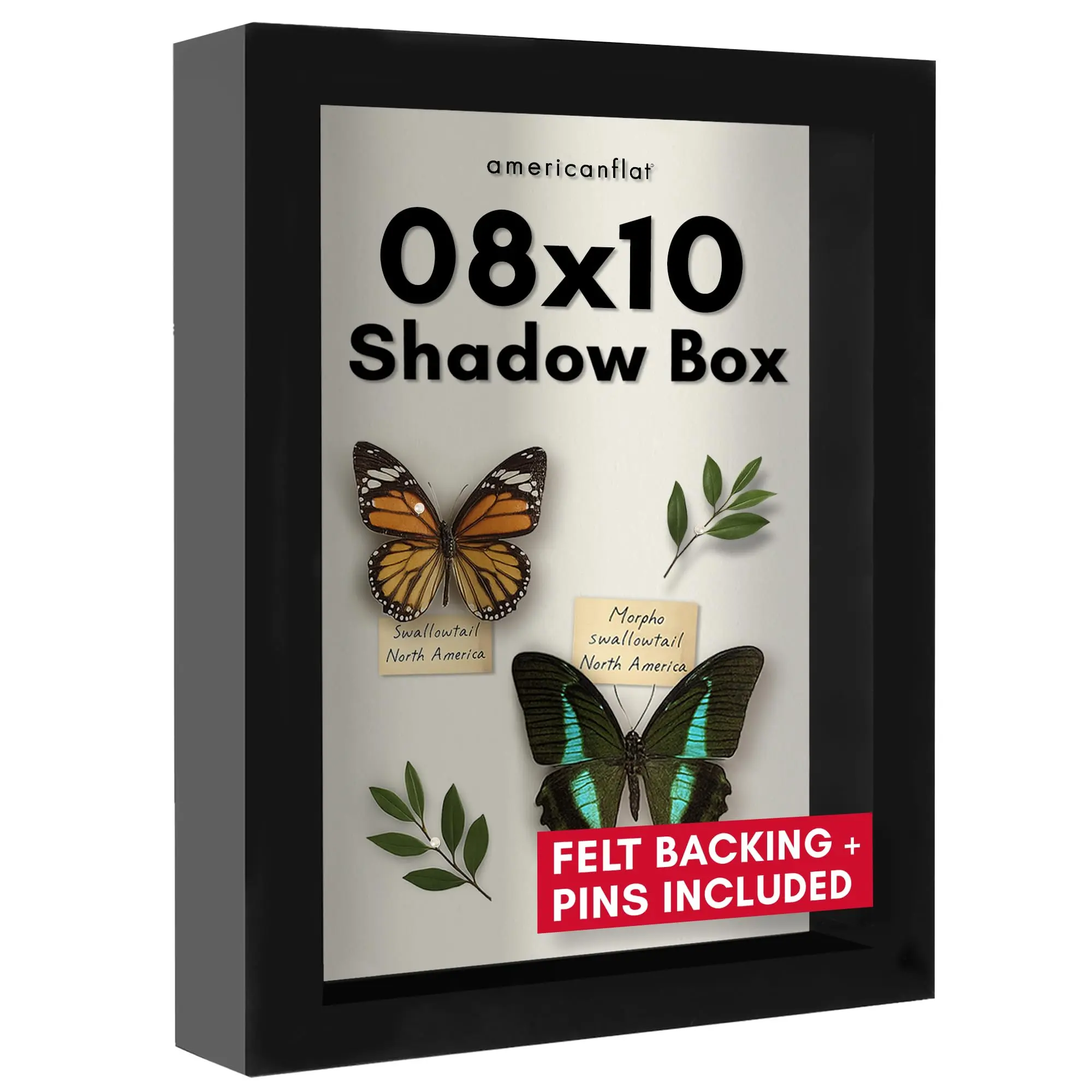 Black Rectangular 8x10 Photo Wall Shadow Box Frame - Single Home Decor Memory Display Case with Soft Linen, Push Pins, Polystyrene Glass for Tickets & Cherished Items (Included Set), Synthetic Materials