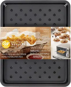 Perfect Results Toaster Oven Baking Sheet Pan & Crisper Tray, 2-Piece Baking Set, Black, Steel Bakeware Stainless Baking Tray Thick