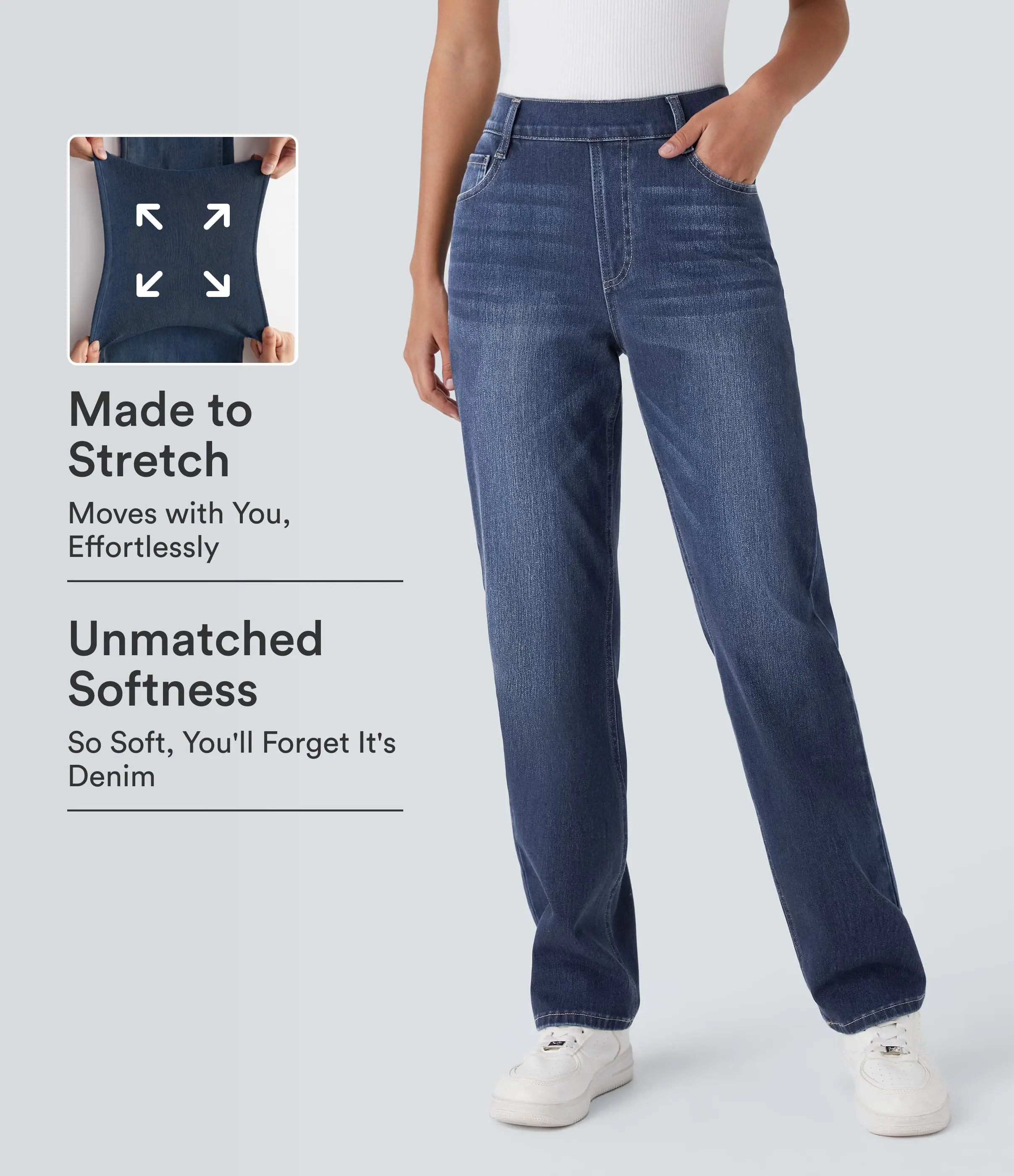 Halara Flex High Waisted Pockets Straight Leg Washed Casual Jeans