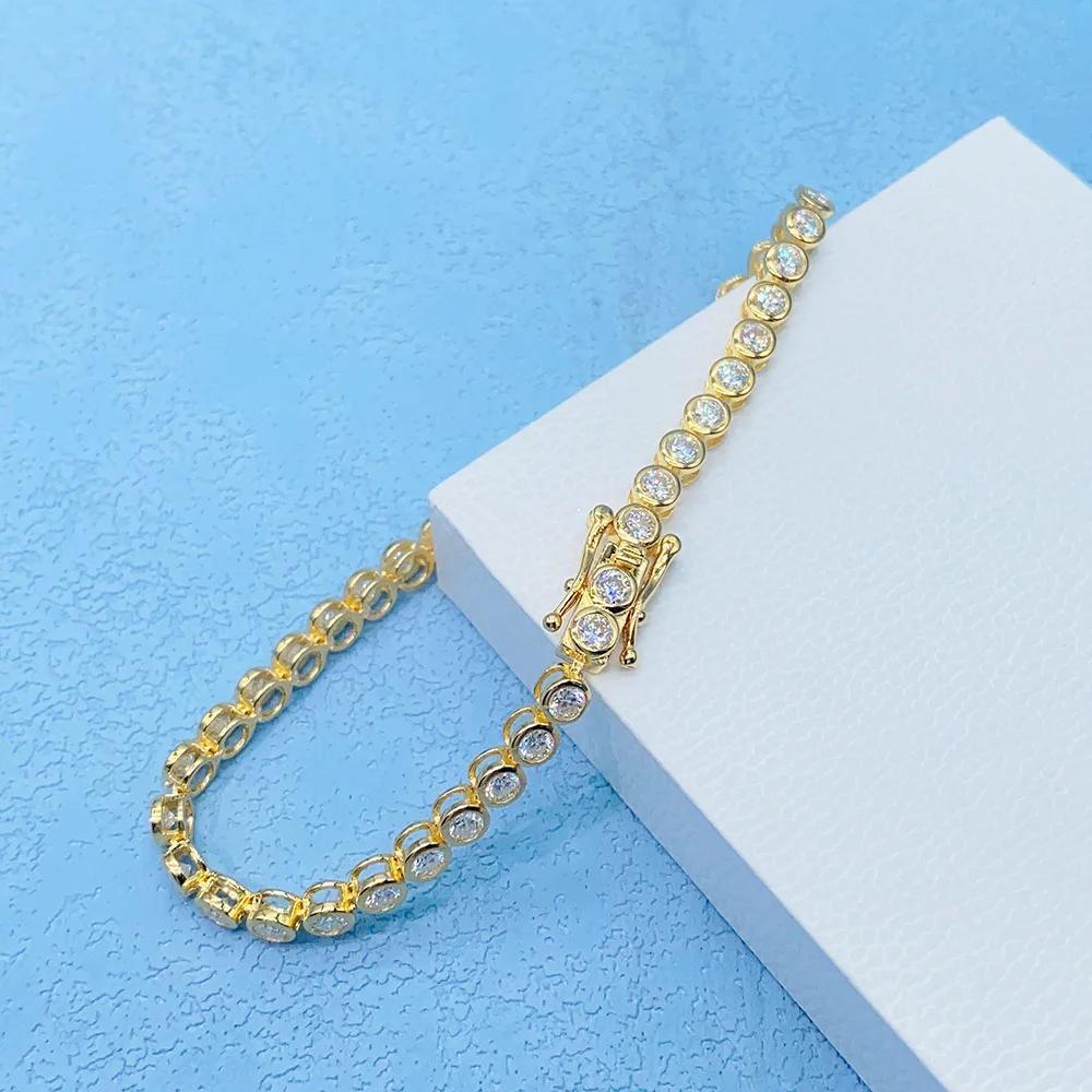EWYA Sparkling 2/3mm Full Moissanite Tennis Bracelet for Women Party S925 Silver Plated 18K Pass Diamond Test Bezel Bracelets