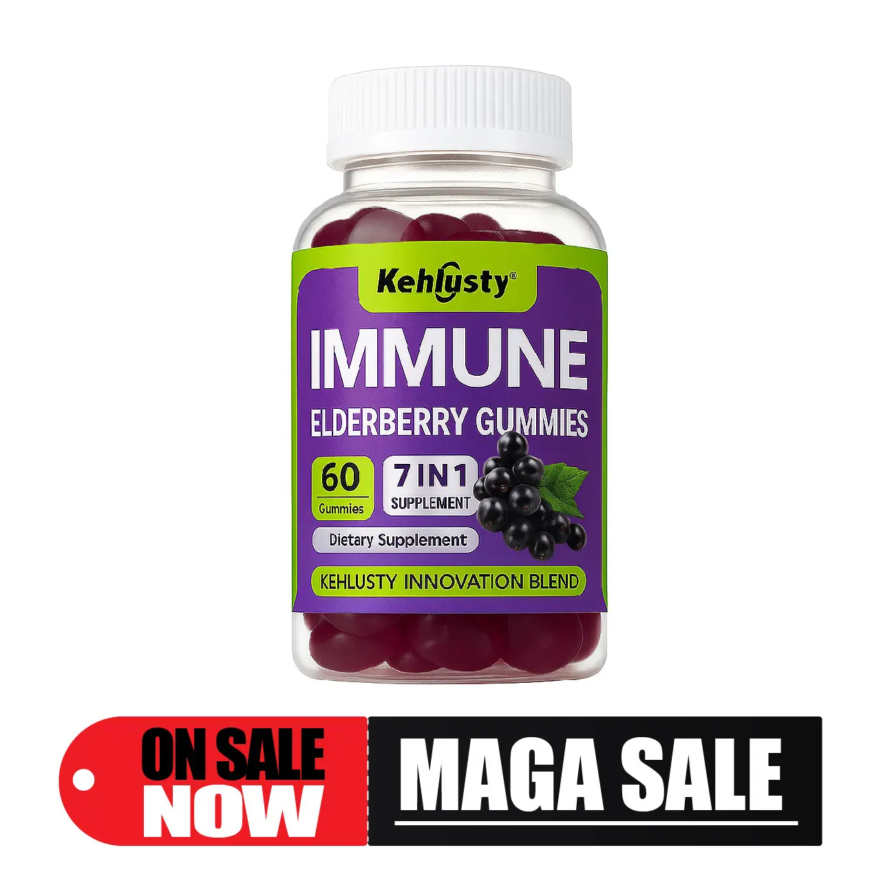 Sugar-Free Immune Support Gummy Blended Supplement - GMO-Free Elderberry-Echinacea Formula with Zinc & Vitamin C, 60 Pieces, FDA Registered for Healthcare & Blood Pressure Control, Advanced Dietary Supplement, Chewable