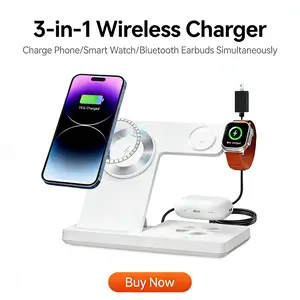 3 in 1 Magnetic Wireless Charger Qi2 15W Fast Charging Station for iPhone Apple Watch AirPods