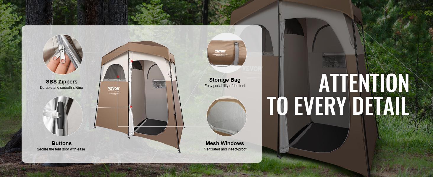 VEVOR Camping Shower Tent, TikTokShopBlackFriday, 83" x 42" x 83" 2 Rooms Oversize Outdoor Portable Shelter, Privacy Tent with Detachable Top, Pockets, Hanging Rope and Clothesline, for Dressing, Changing, Toilet, Bathroom VEVOR Camping Shower Tent, TikTokShopBlackFriday, 83" x 42" x 83" 2 Rooms Oversize Outdoor Portable Shelter, Privacy Tent with Detachable Top, Pockets, Hanging Rope and Clothesline, for Dressing, Changing, Toilet, Bathroom