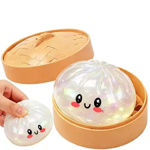 2026 New Glitter Dumpling Squishy with Steamer Box, Soft Sensory Fidget Steamed Bun Squeeze Tool for Adult Stress & Anxiety Relief, Squishy Sensory Fidgets
