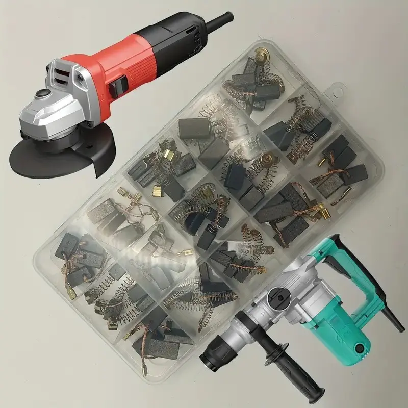 Professional Electric Tool Carbon Brush Set, Heavy Duty 15 Sizes Heavy Metal Replacement Brushes, Hardware Compatible with Drills, Motors, Generators, DIY Repair