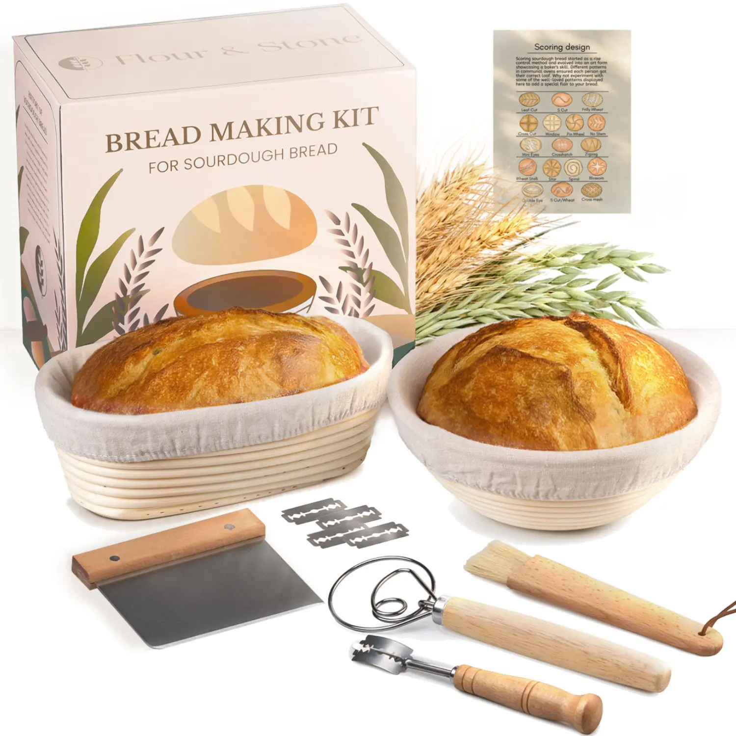 Professional Grade Sourdough Bread Proofing Basket Gift Set