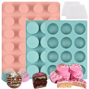 Cake Puck Mold Set, Chocolate Covered Cake Silicone Molds, 24-Cavity Round Cake Pop Molds with 2 Spatulas for DIY Cake Cores, Cakepucks, Chocolate Desserts