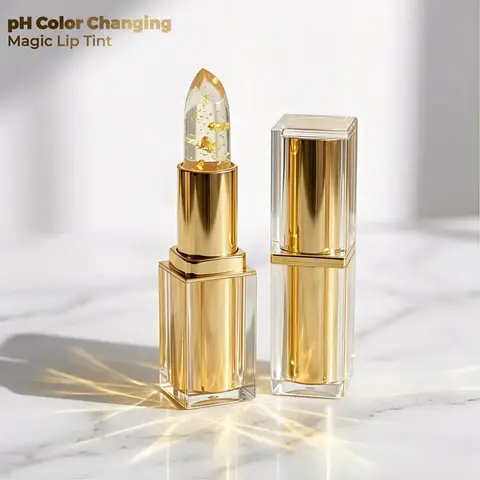 Buy 1 Get 1 Free pH Color Changing Lipstick - 2pcs 3.5g Gold Foil Flower Jelly Lip Balm, Smooth Hydrate Moisture Lip Care Makeup Product, Long-Lasting Tint for Adults, Beauty Essential