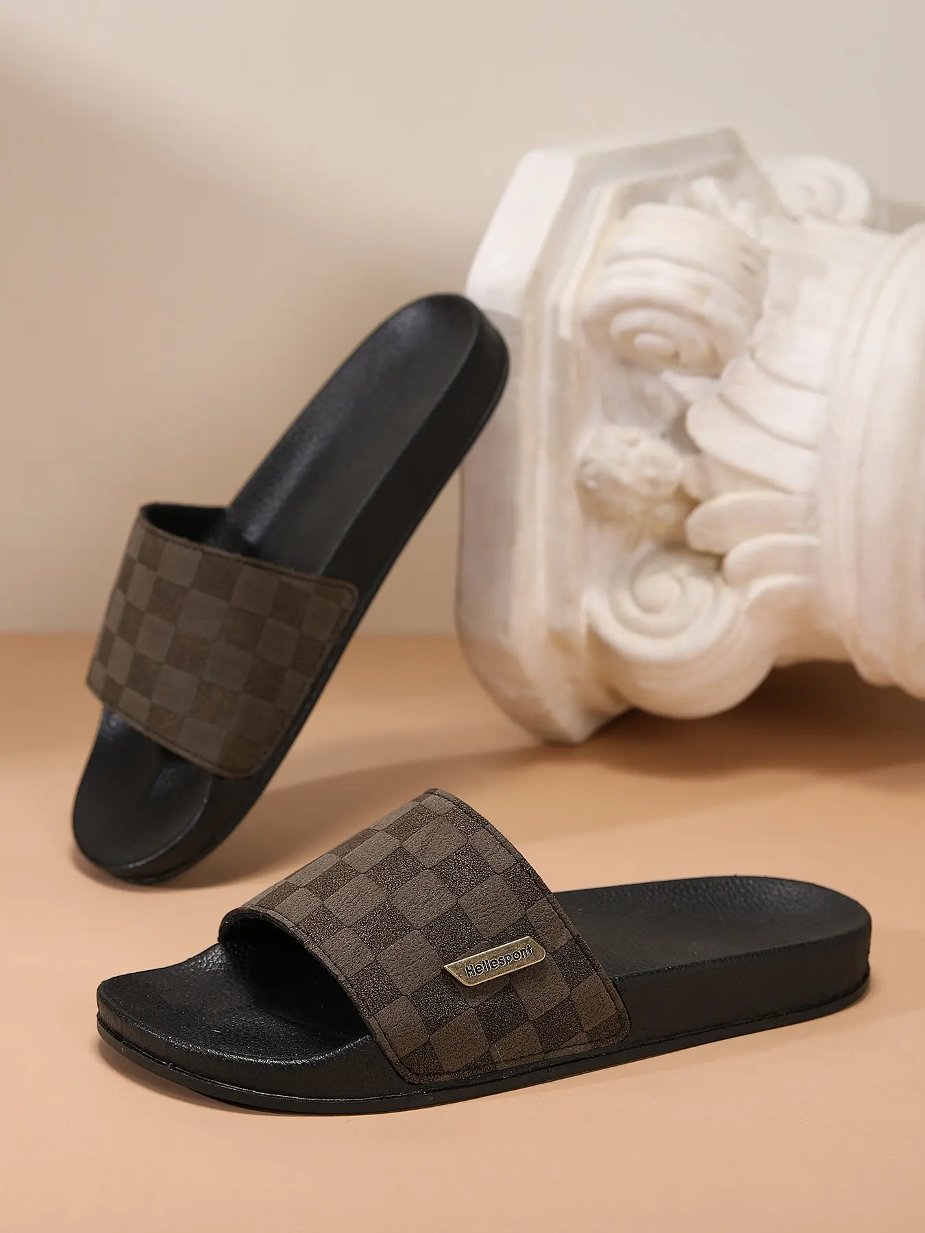 Men's Plaid Slip-On Sandals, Breathable Toe-Exposed Shoes, Anti-Slip Sole, Classic Retro Design, Comfortable Casual Footwear, Summer Slides, Fashion Slides, Stylish Summer Slippers, Non Slip Slippers, Affordable Slippers