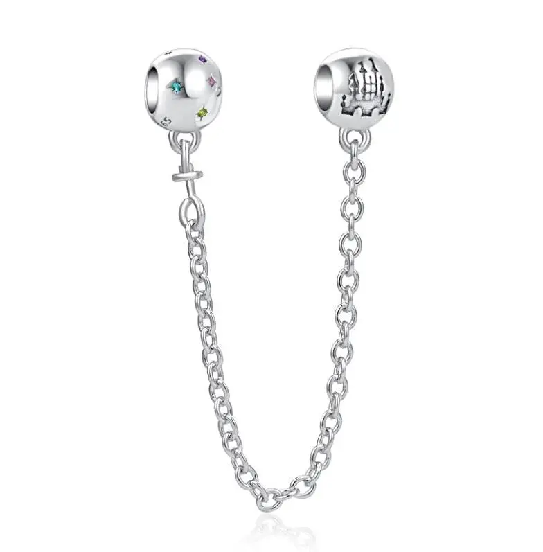 Safety Chain Charm – Secure Bracelet Connector with Decorative Castle Design