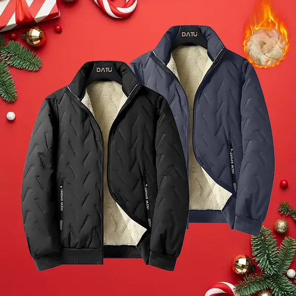Men’s fleece jacket with stand collar, thickened cotton fabric, four colors, herringbone stitching, lock-stitch construction—warm for winter, suitable for home and outdoor wear.