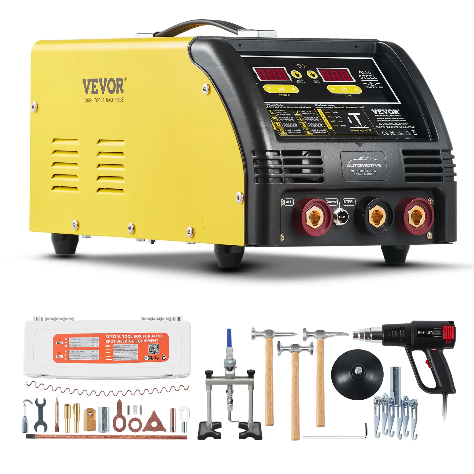 【summerfinds】VEVOR Dual Pro Stud Welder Deluxe AL/Fe Dent Repair Kit, Professional 5KW Welder with Auto/Manual Welding and 10 Modes, 110V Spot Welding Dent Repair Machine for Steel & Aluminum Auto Panels Repair