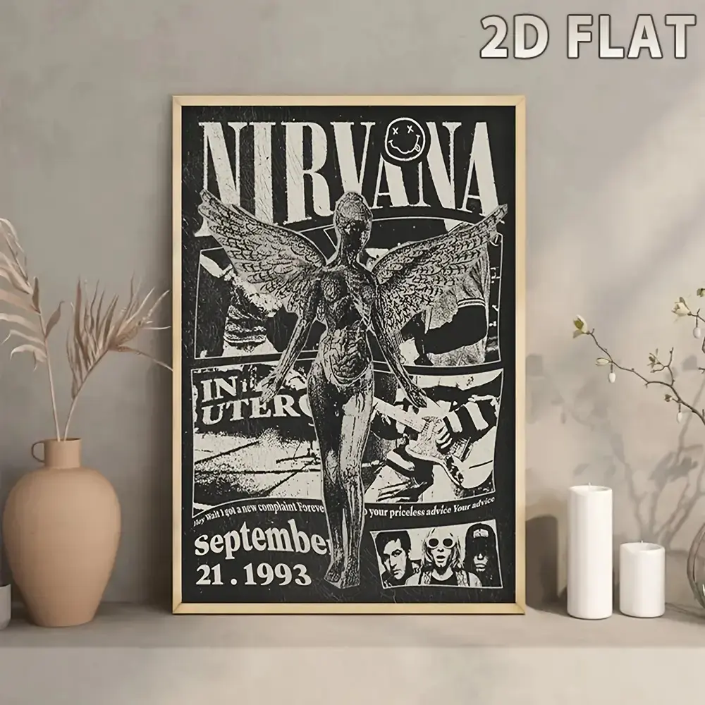 Vintage Black and White Grunge Music Album Print Poster - Frame-Style Abstract Minimalist Wall Decor - Band Memorabilia Gift for Fans - Vintage Room Decor for Living Room, Wardrobe Home Supplies