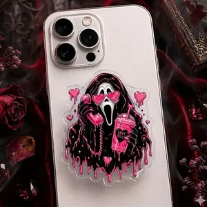 Horror Cute Acrylic Phone Grip, Expandable Phone Holder Stand, Pink Gothic Aesthetic Drip Design, Anti Slip Grip for iPhone Samsung