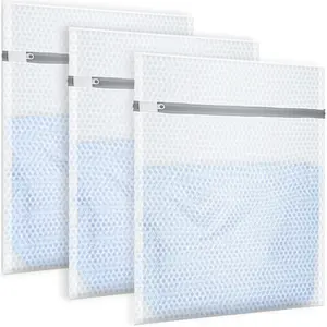 3Pcs Honeycomb Mesh Laundry Bags for Delicates, 12 x 16 inches Lingerie Bags for Washing Delicates(3 Medium) Lightweight 3Pcs-White Durable Bra Accessory Socks Net Protect
