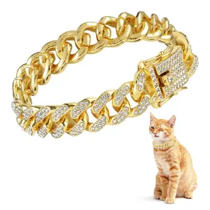 Cat Chain Collar, Metal Cuban Link Collar with Secure Buckle, Pet Necklace for Small Medium Dogs Cats Kittens Jewelry
