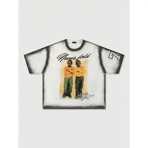 Men's Vintage Summer Fashion Handpainted People Print Loose Drop Shoulder T-Shirt