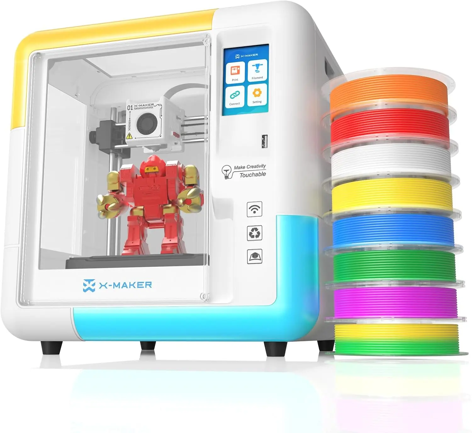 AOSEED X-MAKER AI+ Enclosed 3D Printer for Beginners - Fully Assembled, AI-Assisted Design App, Wi-Fi/USB/SD, 3.5-Inch Touchscreen, Leveling-Free Setup, 0.05mm Precision, 4 PLA Filaments Included, 1-Tap Print for Home Creative Learning