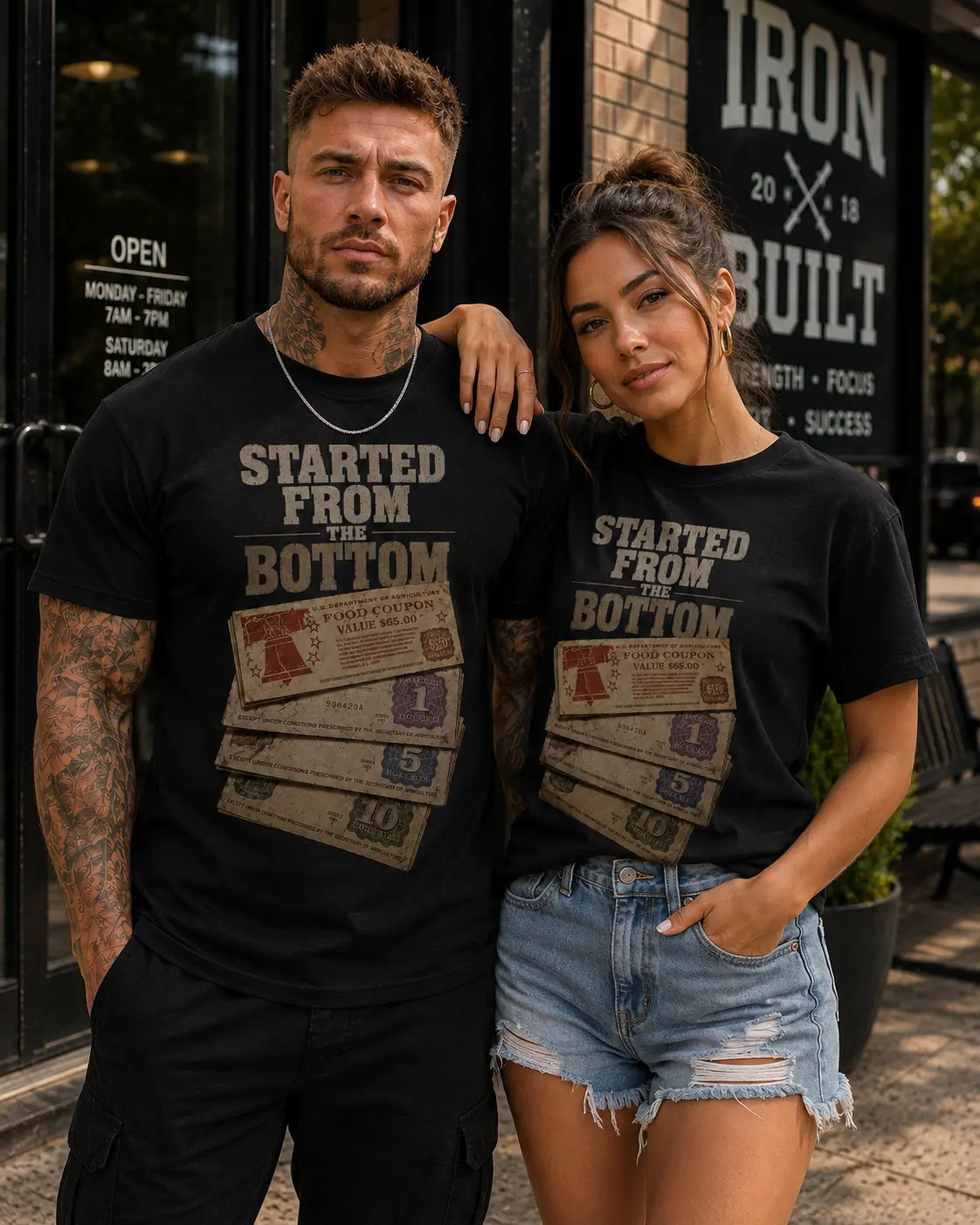 Started From Bottom tee | Vintage Food Stamp Stack graphic T-Shirt